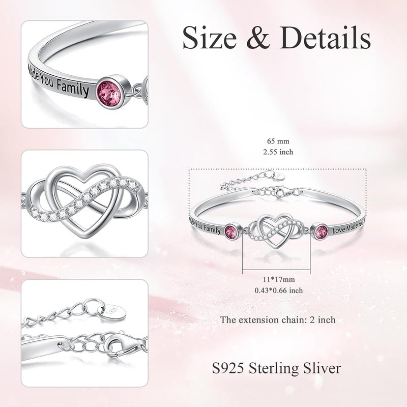 AOBOCO 925 Sterling Silver Adjustable Infinity Heart Bangle Bracelet for Sister Best Friend Daughter Mom Grandma Granddaughter Daughter in Law Godmother Goddaughter Stepmom Stepdaughter - Image 2